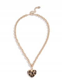 GUESS Gold-Tone Leopard Heart Necklace, GOLD