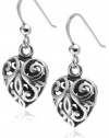 Sterling Silver Open Filigree Heart Dangle Earrings