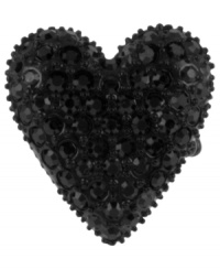 Twisted love. This moody ring from Betsey Johnson flaunts black-colored crystal accents on a heart design. Crafted in antiqued gold tone mixed metal. Ring stretches to fit finger.