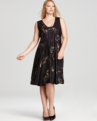 Delicate blossoms sprawl across the pleated silhouette of this Johnny Was Collection Plus dress for a fresh, feminine approach to cocktail attire.