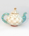 This unique serving piece, in hand-painted terra cotta with color-dragged checks and lustred gold accents, is a charmingly cheery addition to your tea party.Ceramic with golden lustre12 X 8.564 oz. capacityHand washMade in the USA