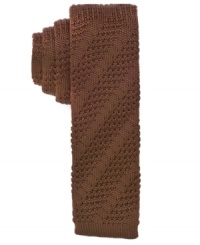 Step outside of the box for notice-me style in this knit tie from Ben Sherman.