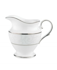 A sweet lace pattern combines with platinum borders to add graceful elegance to your tabletop. The classic shape and pristine white shade make this creamer a timeless addition to any meal. From Lenox's dinnerware and dishes collection.