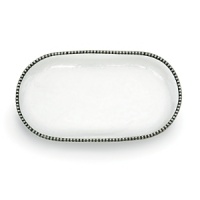 Mouth-blown glass is accented with a delicate pewter beaded rim to create this graceful serveware from Arte Italica.