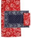 Get out more. The Sawyer Navy table runner makes it happen in outdoor-friendly polyester with a paisley bandana-style print. A casual classic from Lauren Ralph Lauren.