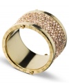 Endlessly cool. Michael Kors brings the glitz with pave crystal accents on this chic barrel-shaped ring. Crafted in gold ion-plated mixed metal. Size 7 and 8.