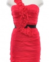 BCBG MaxAzria Azalea Red Bundled Ruffle One Sleeve Tiered Cocktail Dress 0