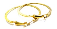 2 Inch Flat Diamond Cut Hoop Earrings, Gold Tone Omega Leverback Closures