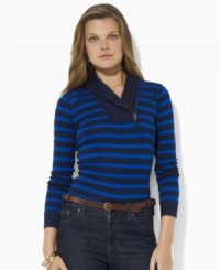 Lauren Ralph Lauren's soft cotton jersey pullover is made complete with breezy stripes, a heritage shawl collar and chic zip-up detailing.