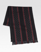 GG-pattern scarf in a luxurious wool/silk blend with signature web detail. 14 X 71 80% wool/20% silk Dry clean Made in Italy 