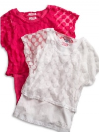 GUESS Kids Girls Big Girl Dotted Mesh Top with Tank, PINK (10/12)