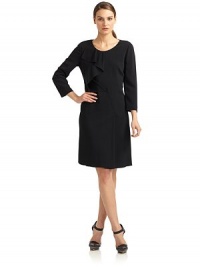 THE LOOKRound neckline Three-quarter length sleevesCascading ruffle accentPleated detailSide zip closureBack darts and princess seamsTHE FITAbout 36 from shoulder to hemTHE MATERIAL70% rayon/28% acetate/2% elastaneSilk linedCARE & ORIGINDry cleanMade in ItalyModel shown is 5'10 (177cm) wearing US size 4. 