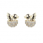 14K Yellow Gold Plated Baby Bird CZ Stud Earrings with Screw-back for Children & Women