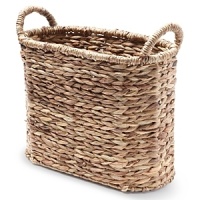 A basket in tightly braided water hyacinth brings a rustic, earthy look to your allover décor.