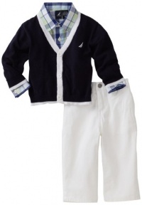 Nautica Infant Boys 3 Piece Cardigan Sweater Set, Sport Navy, 24 Medium