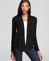 Long sleeve cardigan with front yoke seaming detail and open front styling.