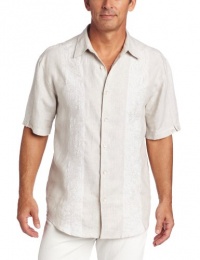 Cubavera Men's Short Sleeve 100% Linen Embroidered Stripe Shirt