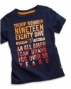 GUESS Kids Boys Baby Boy Troop 1981 Tee (12-24M), NAVY (12M)