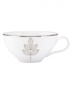 Gleaming leaves spruce up this white bone china cup, topped off with a platinum rim. From Lenox Lifestyle dinnerware, these dishes are playfully modern and naturally chic, and have an enchanting look that's fresh and perfect for every occasion. (Clearance)