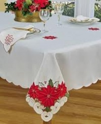 Homewear Table Linens, Poinsettia Trio 60 X 120 Cutwork & Embroidered Tablecloth