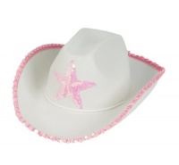 White Felt Cowgirl Cowboy Hat With Pink Star