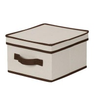 Household Essentials Medium Storage Box, Natural Canvas with Brown Trim