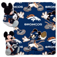 NFL Denver Broncos Mickey Mouse Pillow with Fleece Throw Blanket Set