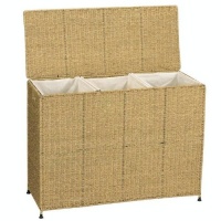 Household Essentials Woven Seagrass Triple Laundry Sorter with Removable Bags