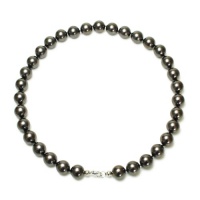 Sterling Silver 12mm Round Black Shell Pearl Necklace, 18