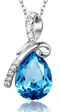 Arco Iris Eternal Love Teardrop Swarovski Elements Crystal Pendant Necklace for Women W 18k White Gold Plated Chain - Blue Topaz