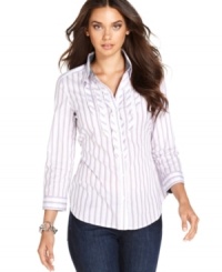 Adorable ruffles on Calvin Klein Jeans' petite striped button-down turn it from simple to sweet!