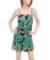 Aqua Green & Black - Vibrant Floral Print Floaty Mini Summer Sun Dress or Long Top - Sizes 36-38