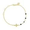 Meira T Solid 14K Yellow Gold Cross Accented with Diamonds and Black Spinellle Beads Chain Bracelet