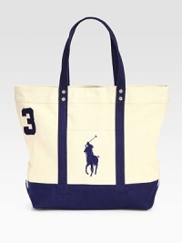 A sporty reincarnation of the iconic polo shirt, this twill cotton tote is adorned with an applied 3 and Ralph Lauren's Big Pony.Zip closureDouble top webbed handlesAdjustable, removable shoulder strapExterior patch pocketApplied twill 3 at the sideAccenting metal grommets at the handles and sidesRoomy interiorReinforced flat bottomCanvas14W x 12H x 6DImported