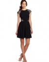 erin Erin Fetherston Women's Fit and Flare Dress with Lace, Black, 0