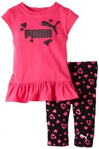 Puma - Kids Baby-Girls Infant Heart Print Biker Capri Set, Berry Pink, 12