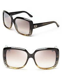 Gucci's oversized sunglasses fade to patterned gold for a glimmer of luxe style on sunny days.