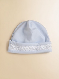 Keep that precious little head warm with the softness of cotton knit, richly embroidered.Beanie styling with embroidered cuff Cotton; machine wash Imported