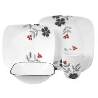 Corelle Mandarin Flower Square Round 16-Piece Dinnerware Set, Service for 4