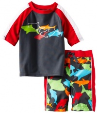 ABSORBA Baby-Boys Infant Shark Two Piece Swimsuit Set, Red, 12 Months