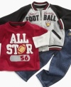 He'll score big cuteness points in this varsity football jacket, tee and jeans set by Nannette.