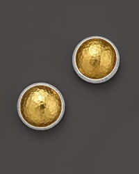 An undeniably warm look for the season, Gurhan's round amulet earrings are crafted from 24 Kt. hammered yellow gold and pure silver.