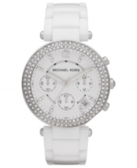 A sparkling Parker watch from Michael Kors in clean white ceramic.