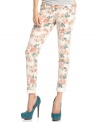 Tinseltown's five-pocket-style, floral-print skinny jeans wake-up your outfit with soft botanical charm.