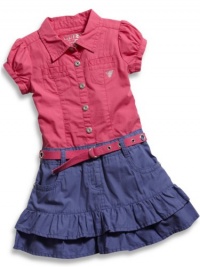 GUESS Kids Girls Little Girl Poplin Dress, DARK PINK (4)