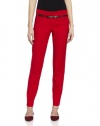 XOXO Juniors Belted Wide Waistband Skinny, Red, 5/6