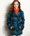 A trench for frigid temps, this wool-blend style from Jou Jou adds character to your coat closet thanks to its bold, plaid print.