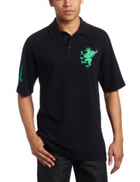 Southpole Men's Embroidered Lion at Chest Solid Color Polo, Navy, X-Large