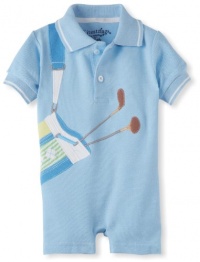 Kitestrings Baby-Boys Newborn Pique Golf Romper, Sky Sulphur, 0-3 Months