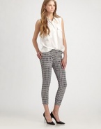 Slim stretch twill in an overdyed houndstooth print, cropped above the ankles for a chic silhouette.Button-front waistZip-flyThree-pocket styleRise, about 8Inseam, about 2798% cotton/2% LycraMachine washMade in USA of imported fabricModel shown is 5'10½ (179cm) wearing US size 4.